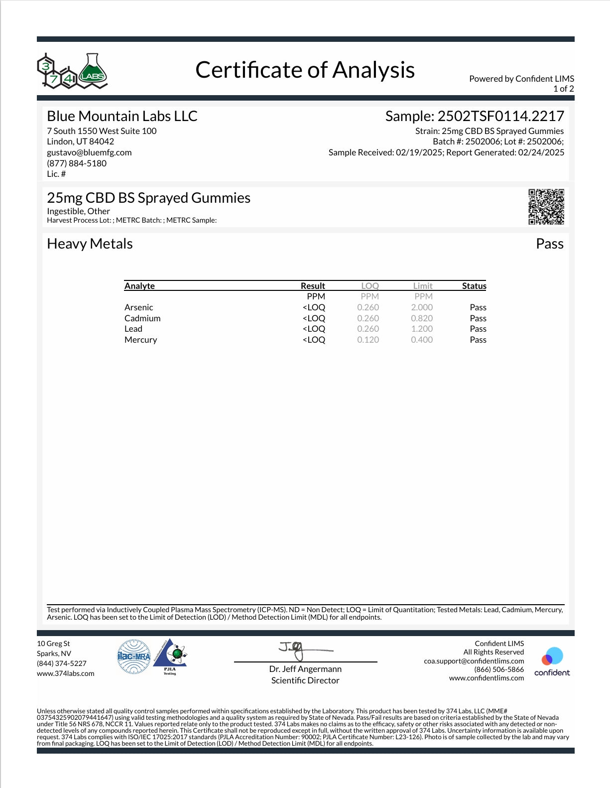 Analyscertifikat 1