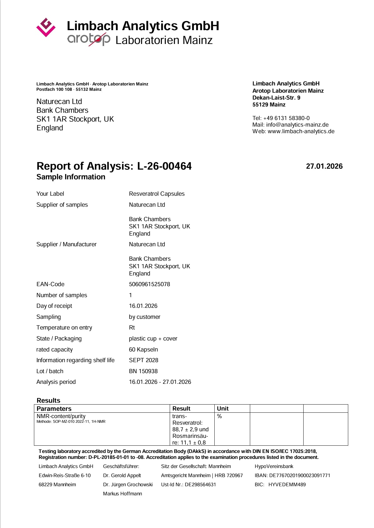 Analyscertifikat 1