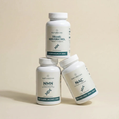 paket för åldrande med NMN, NAC och resveratrol.