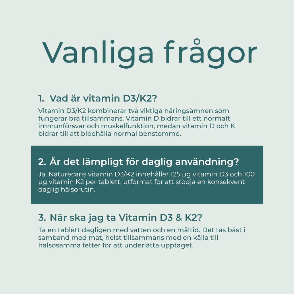 Vitamin D3 och K2 vanliga frågor