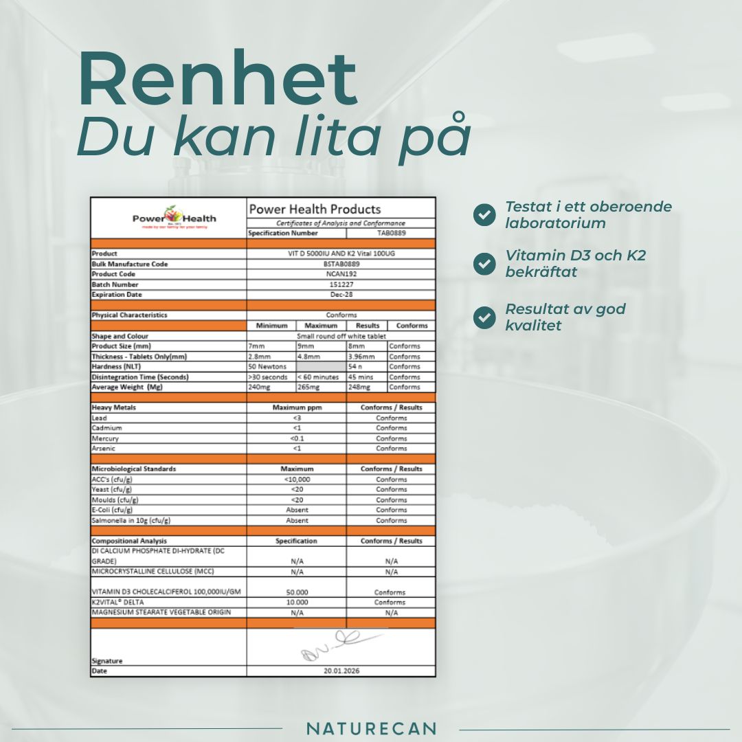 Vitamin D3 och K2 renhet